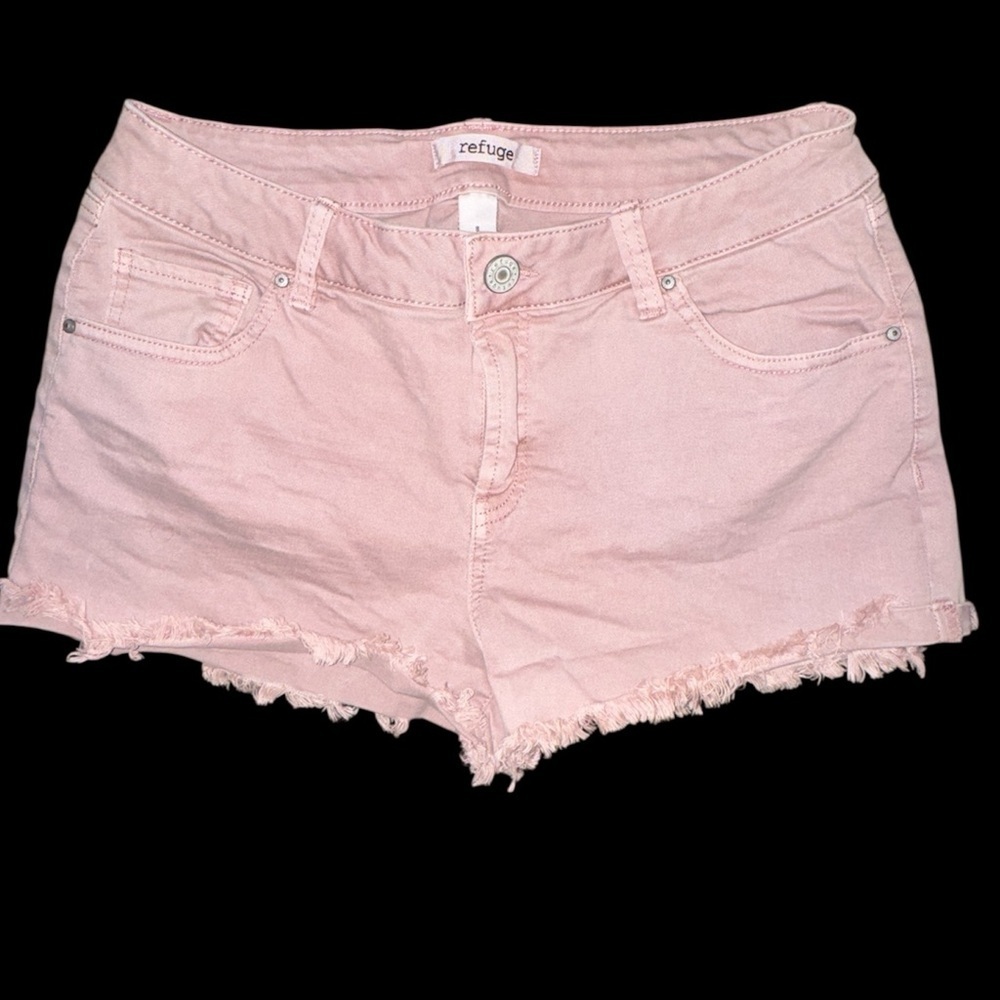 Refuge Size 8 Womens Juniors Pink Distressed Casual Jean Shorts